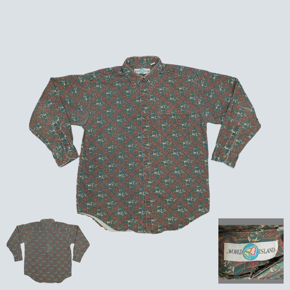 Vintage 90s World Island Boxy Skater Equestrian Shirt Mens M